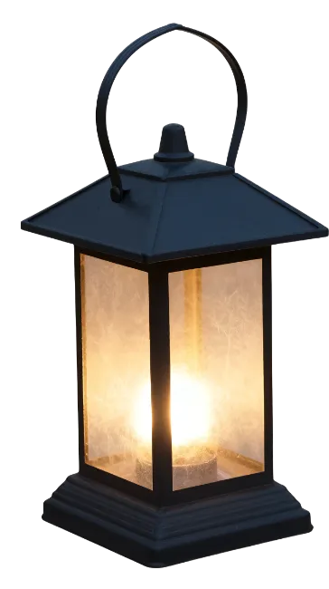 Black Metal Decorative Lantern with Glowing Light