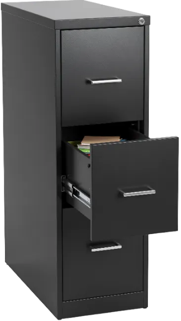 Black Metal Filing Cabinet with Open Drawer