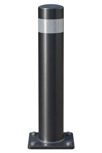 Black Metal Security Bollard with Reflective Stripe