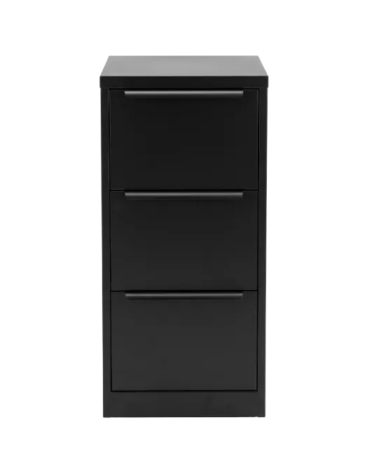 Black Metal Three Drawer Filing Cabinet
