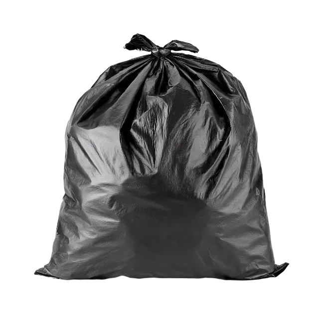 Black plastic garbage bag tied securely