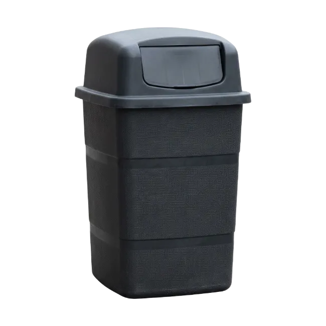 Black Plastic Trash Can with Swing Lid