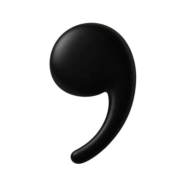 Black Three Dimensional Comma Punctuation Mark