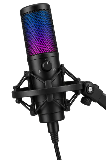 Black USB Microphone with RGB Lighting