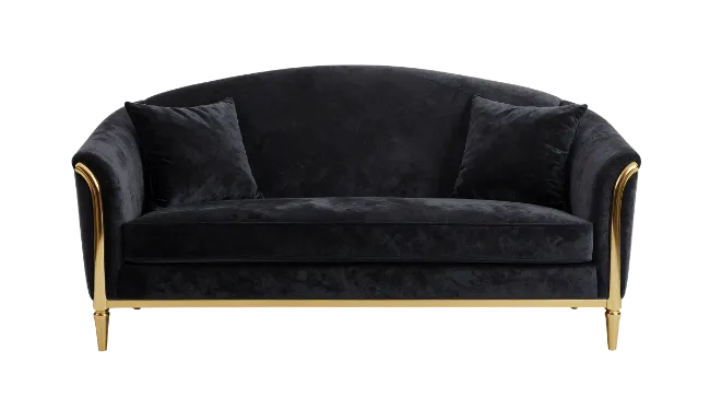 Black Velvet Sofa with Gold Trim