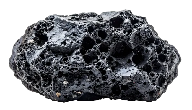Black volcanic rock with porous texture