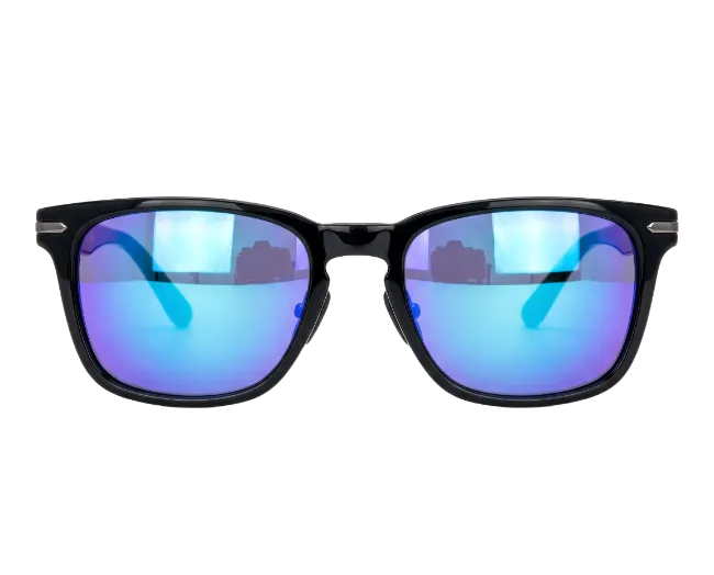 Black Wayfarer Sunglasses with Blue Mirror Lenses