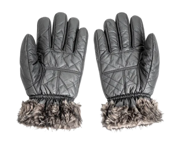 Black Winter Leather Gloves with Fur Cuffs