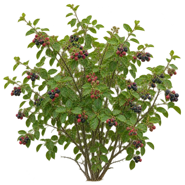 Blackberry Bush with Ripe and Unripe Berries