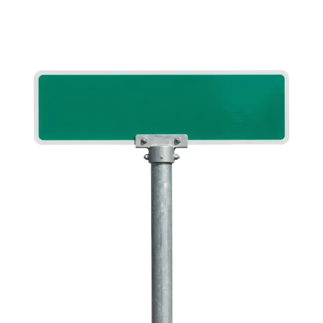 Blank Green Street Sign on Metal Post