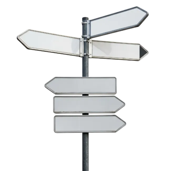 Blank wooden signpost with multiple directional arrows