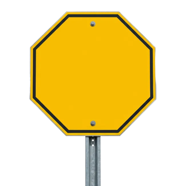 Blank Yellow Octagonal Road Sign on Metal Post