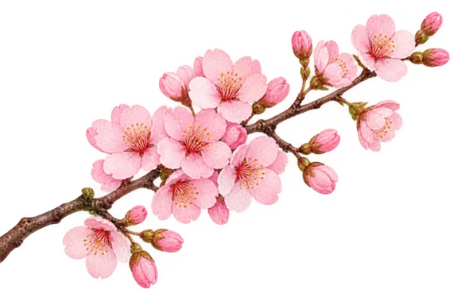 Blooming Cherry Blossom Branch with Pink Flowers