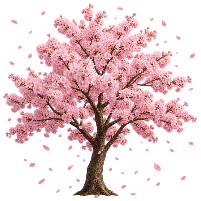 Blooming Cherry Blossom Tree with Falling Petals