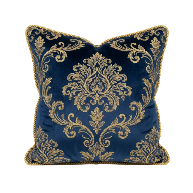 Blue and Gold Damask Throw Pillow