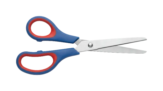 Blue and red handled scissors open