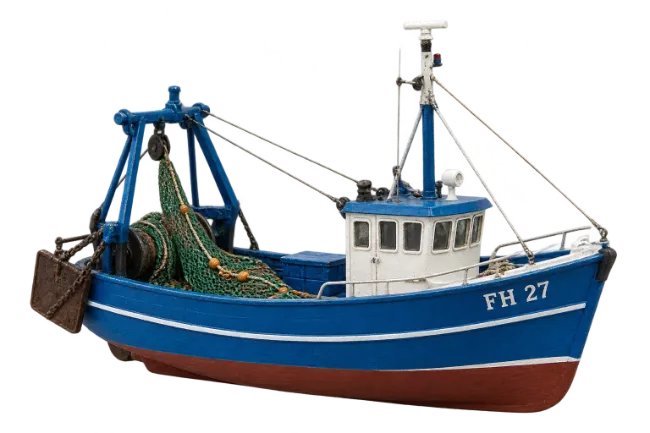 Blue and White Fishing Trawler Boat Model