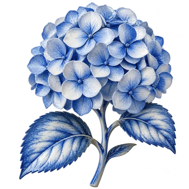 Blue and White Porcelain Hydrangea Flower