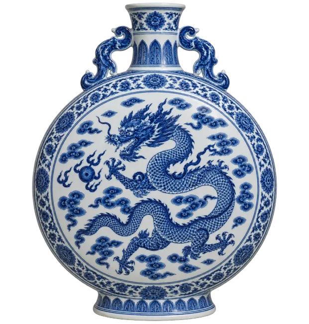 Blue and White Porcelain Moon Flask with Dragon