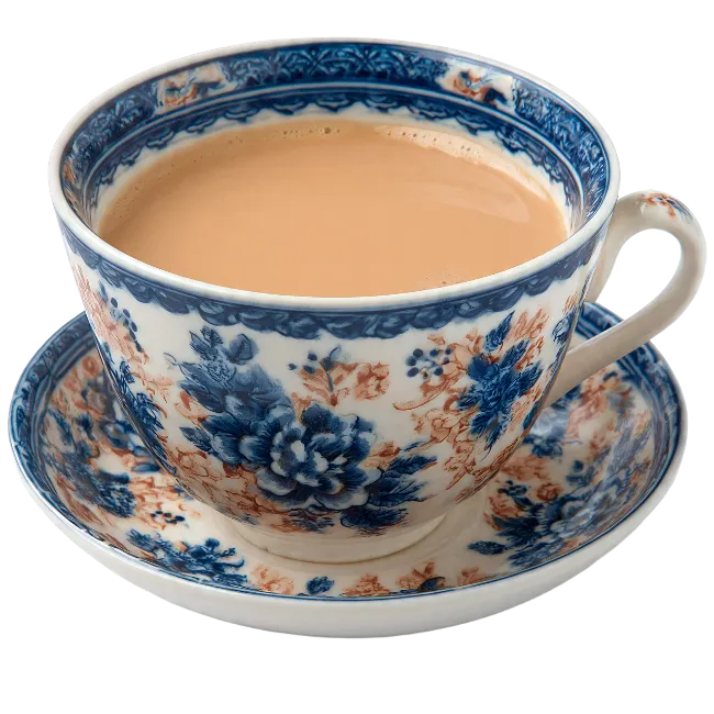 Blue and White Porcelain Teacup with Milk Tea
