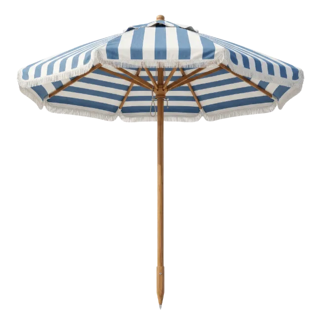 Blue and White Striped Beach Umbrella