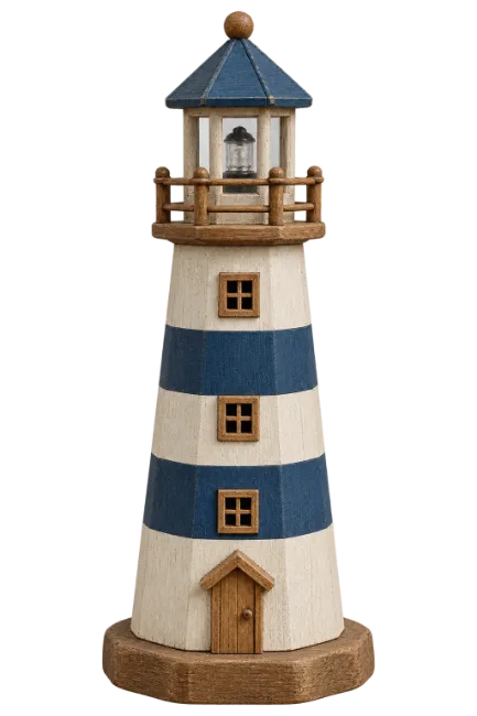 Blue and White Wooden Lighthouse Model