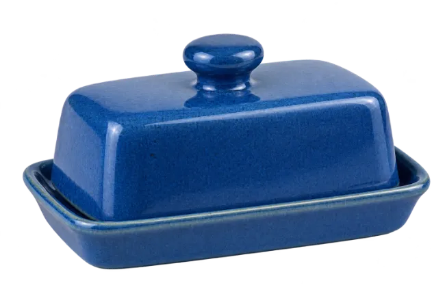 Blue ceramic butter dish with lid