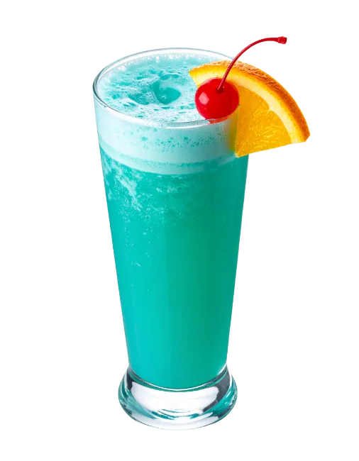 Blue Cocktail Drink with Orange Slice and Cherry
