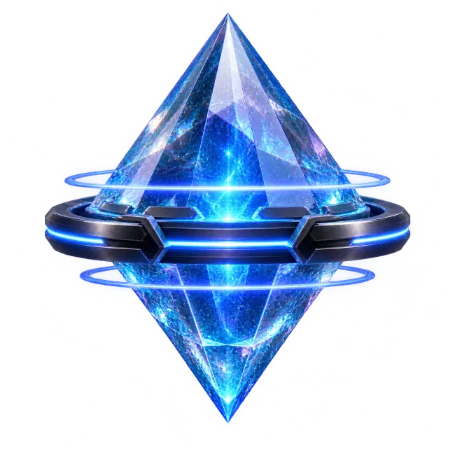 Blue Cosmic Crystal with Sci-Fi Rings