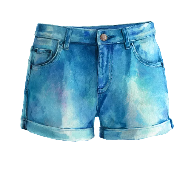 Blue Denim Shorts Watercolor Illustration