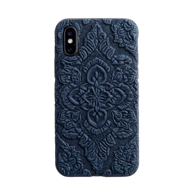 Blue Embossed Leather Phone Case