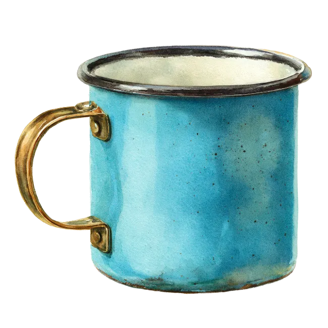 Blue Enamel Mug with Gold Handle Watercolor