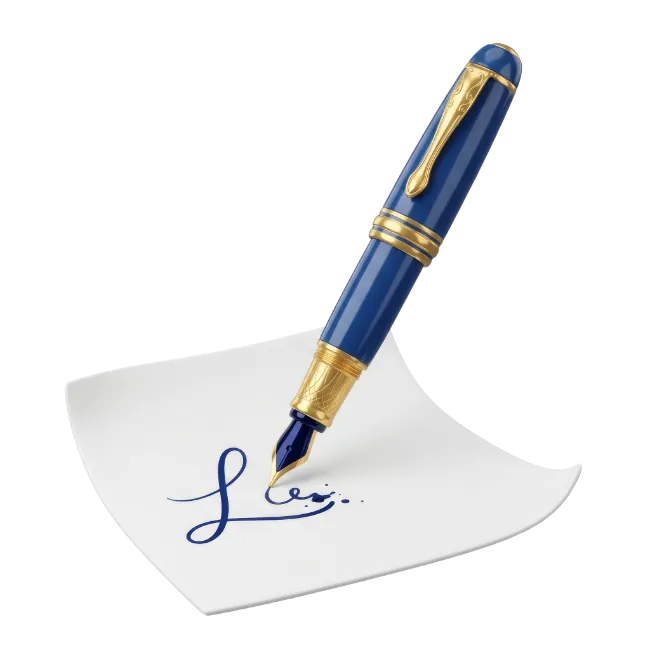 Blue Fountain Pen Writing on White Paper