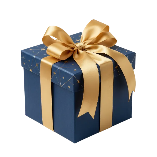 Blue Gift Box with Golden Ribbon