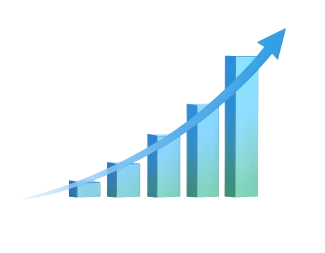 Blue Growth Bar Chart with Upward Arrow
