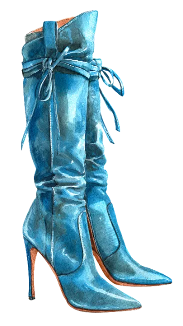 Blue high heel fashion boots watercolor illustration