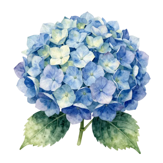 Blue Hydrangea Flower Watercolor Illustration