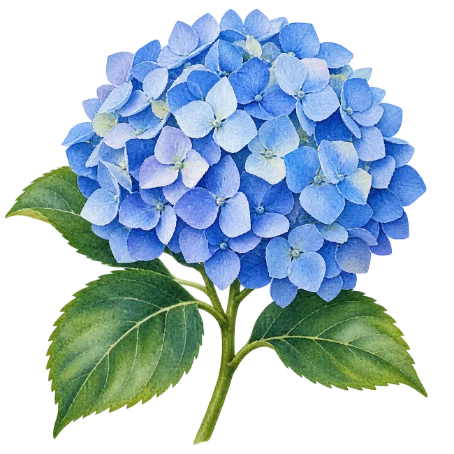 Blue Hydrangea Flower with Green Leaves