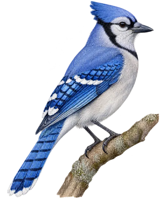 Blue Jay Bird on a Branch Illustration