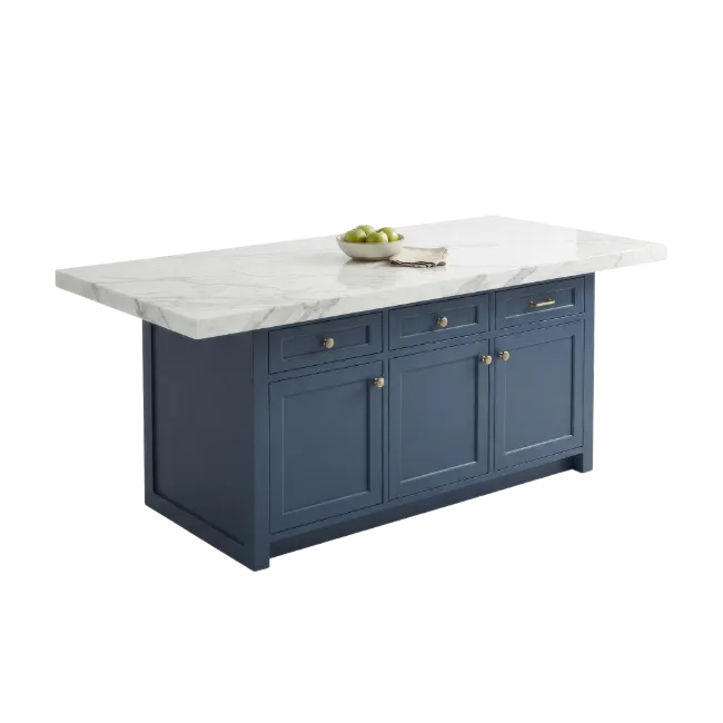Blue Kitchen Island with Marble Top