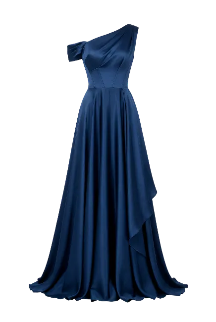 Blue One Shoulder Evening Dress