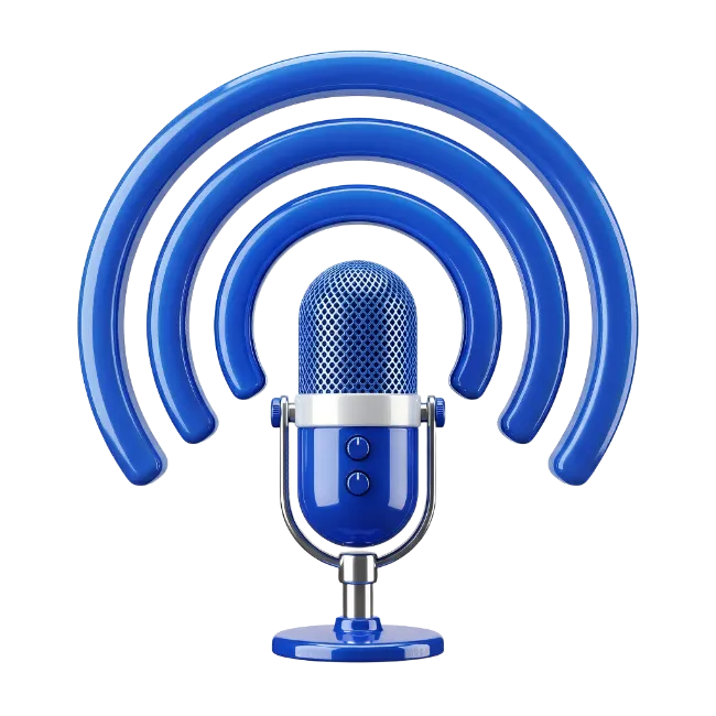 Blue Podcast Microphone With Signal Waves