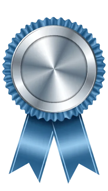 Blue Ribbon Award Badge with Silver Metallic Center