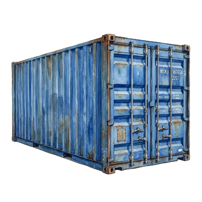 Blue Shipping Container with Weathered Details
