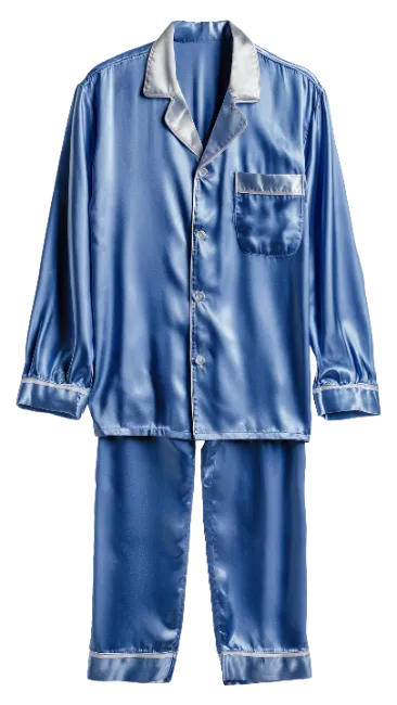 Blue Silk Pajama Set With Long Sleeves