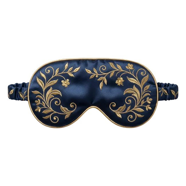Blue Silk Sleep Mask with Gold Embroidery