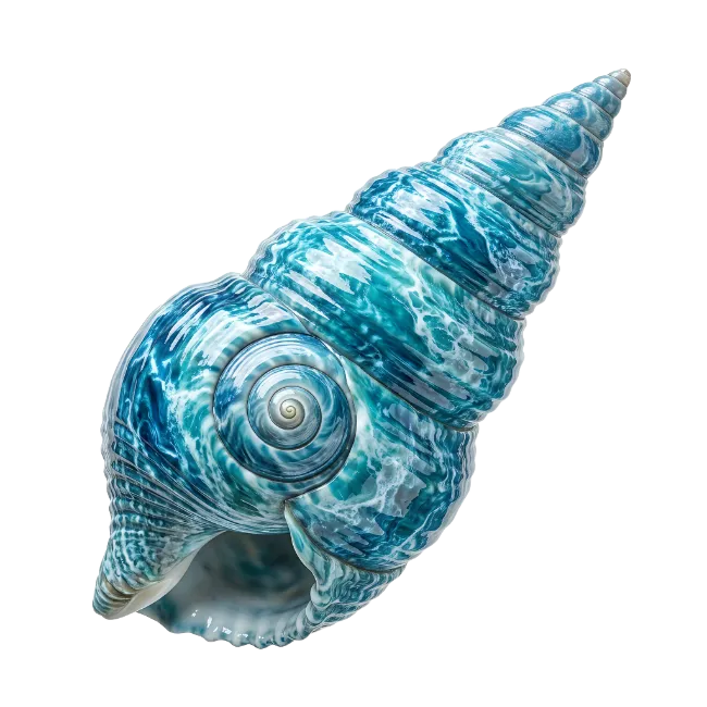 Blue Spiral Seashell with Ocean Pattern