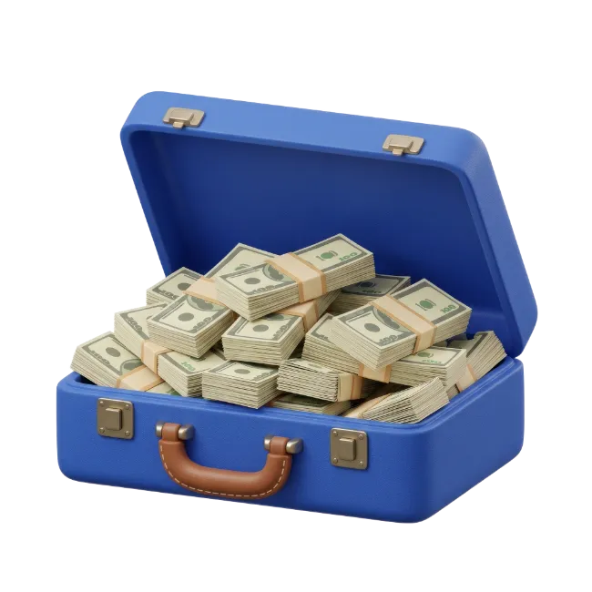Blue Suitcase Filled With Cash Money
