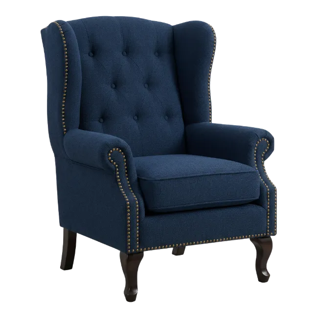 Blue Tufted Wingback Armchair
