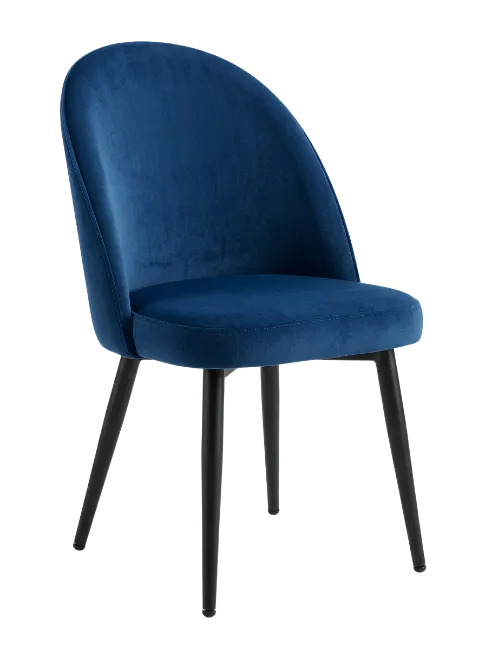 Blue velvet dining chair with black legs